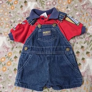 OshKosh B'gosh Vintage Denim Short Overalls with T-Shirt - 3-6mon Made In USA